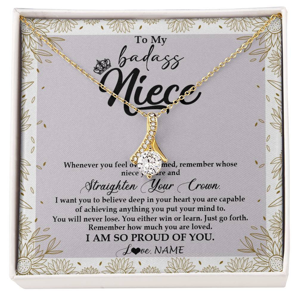 Alluring Beauty Necklace 18K Yellow Gold Finish | Personalized To My Niece Necklace From Aunt Uncle Auntie Straighten Your Crown Niece Birthday Christmas Graduation Jewelry Customized Gift Box Message Card | siriusteestore