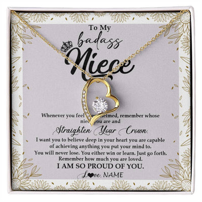 Forever Love Necklace 18K Yellow Gold Finish | Personalized To My Niece Necklace From Aunt Uncle Auntie Straighten Your Crown Niece Birthday Christmas Graduation Jewelry Customized Gift Box Message Card | siriusteestore