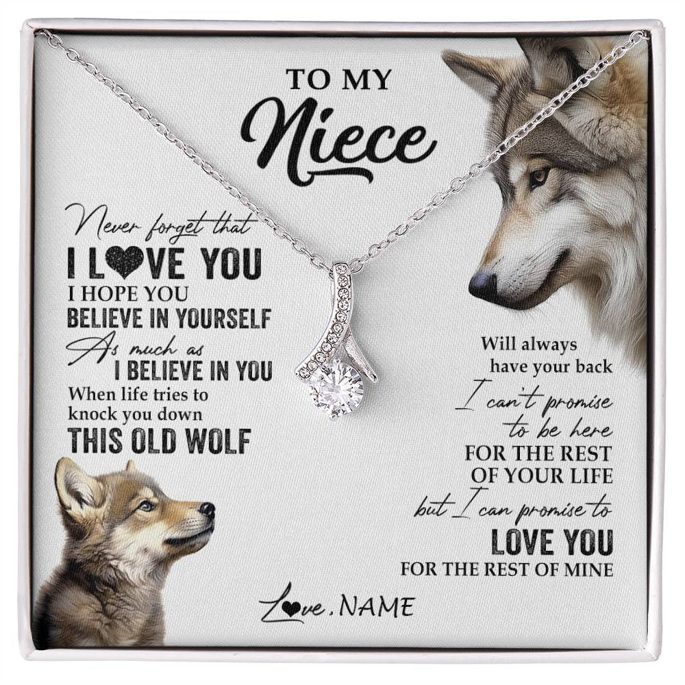 Alluring Beauty Necklace 14K White Gold Finish | 1 | Personalized To My Niece Necklace From Aunt Uncle Auntie This Old Wolf Love You Niece Birthday Graduation Christmas Customized Gift Box Message Card | siriusteestore