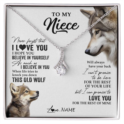 Alluring Beauty Necklace 14K White Gold Finish | 1 | Personalized To My Niece Necklace From Aunt Uncle Auntie This Old Wolf Love You Niece Birthday Graduation Christmas Customized Gift Box Message Card | siriusteestore