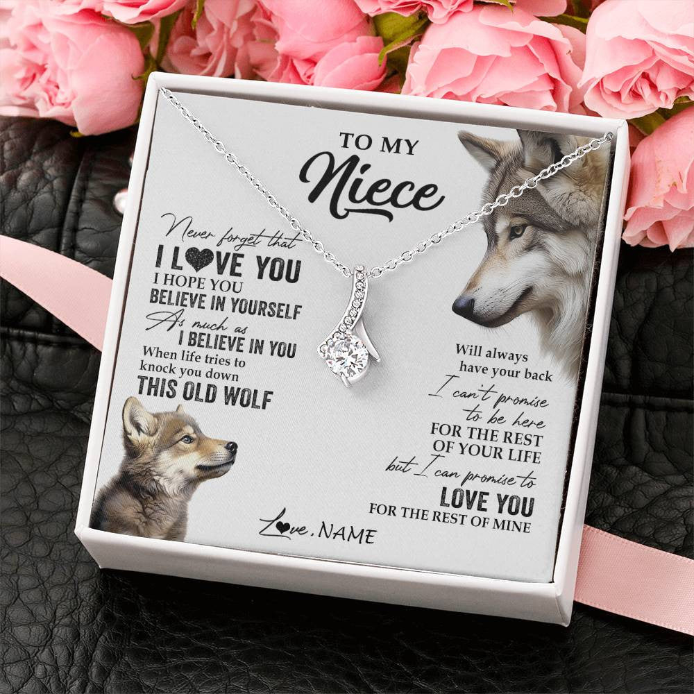 Alluring Beauty Necklace 14K White Gold Finish | 2 | Personalized To My Niece Necklace From Aunt Uncle Auntie This Old Wolf Love You Niece Birthday Graduation Christmas Customized Gift Box Message Card | siriusteestore