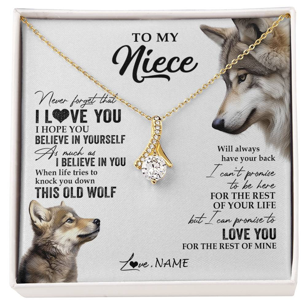 Alluring Beauty Necklace 18K Yellow Gold Finish | 1 | Personalized To My Niece Necklace From Aunt Uncle Auntie This Old Wolf Love You Niece Birthday Graduation Christmas Customized Gift Box Message Card | siriusteestore