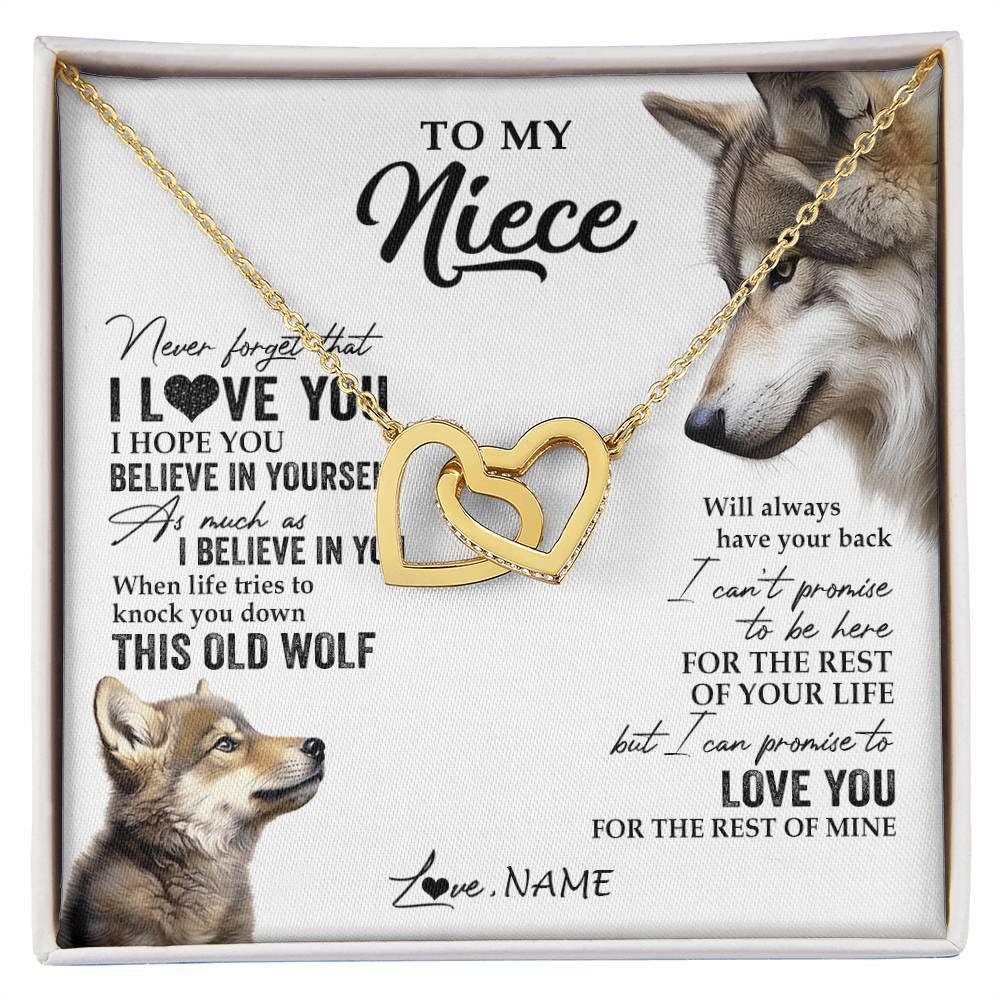 Interlocking Hearts Necklace 18K Yellow Gold Finish | 1 | Personalized To My Niece Necklace From Aunt Uncle Auntie This Old Wolf Love You Niece Birthday Graduation Christmas Customized Gift Box Message Card | siriusteestore