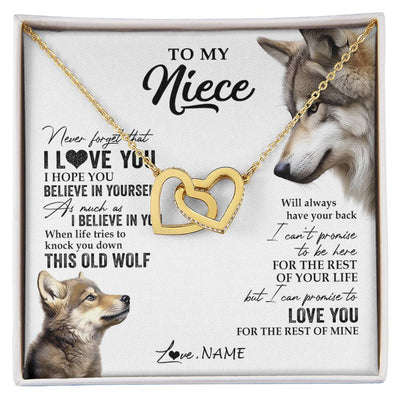 Interlocking Hearts Necklace 18K Yellow Gold Finish | 1 | Personalized To My Niece Necklace From Aunt Uncle Auntie This Old Wolf Love You Niece Birthday Graduation Christmas Customized Gift Box Message Card | siriusteestore
