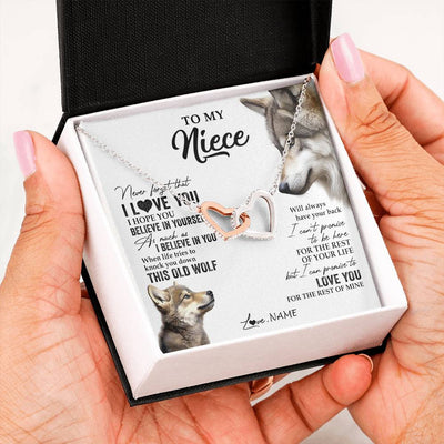 Interlocking Hearts Necklace Stainless Steel & Rose Gold Finish | 2 | Personalized To My Niece Necklace From Aunt Uncle Auntie This Old Wolf Love You Niece Birthday Graduation Christmas Customized Gift Box Message Card | siriusteestore