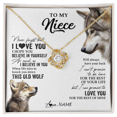 Love Knot Necklace 18K Yellow Gold Finish | 1 | Personalized To My Niece Necklace From Aunt Uncle Auntie This Old Wolf Love You Niece Birthday Graduation Christmas Customized Gift Box Message Card | siriusteestore