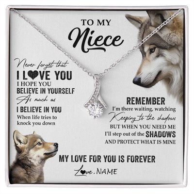 Alluring Beauty Necklace 14K White Gold Finish | 1 | Personalized To My Niece Necklace From Aunt Uncle Auntie Wolf My Love For You Is Forever Niece Birthday Graduation Christmas Customized Gift Box Message Card | siriusteestore