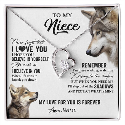 Forever Love Necklace 14K White Gold Finish | 1 | Personalized To My Niece Necklace From Aunt Uncle Auntie Wolf My Love For You Is Forever Niece Birthday Graduation Christmas Customized Gift Box Message Card | siriusteestore