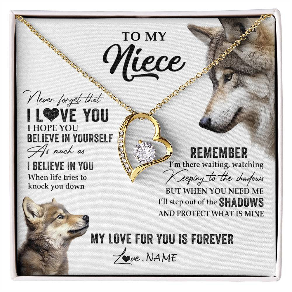Forever Love Necklace 18K Yellow Gold Finish | 1 | Personalized To My Niece Necklace From Aunt Uncle Auntie Wolf My Love For You Is Forever Niece Birthday Graduation Christmas Customized Gift Box Message Card | siriusteestore