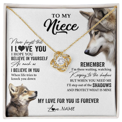Love Knot Necklace 18K Yellow Gold Finish | 1 | Personalized To My Niece Necklace From Aunt Uncle Auntie Wolf My Love For You Is Forever Niece Birthday Graduation Christmas Customized Gift Box Message Card | siriusteestore