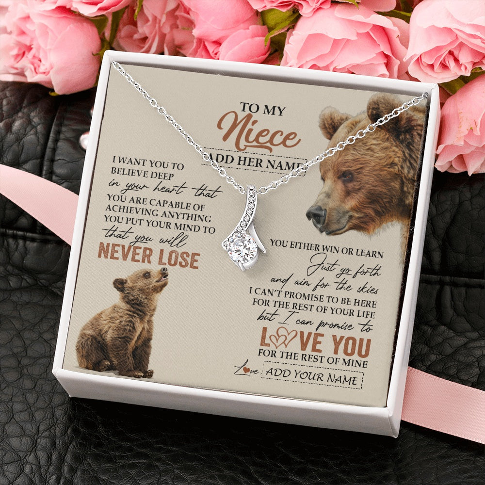 Alluring Beauty Necklace 14K White Gold Finish | 2 | Personalized To My Niece Necklace From Aunt Uncle Auntie You Will Never Lose Bear Niece Birthday Gifts Graduation Christmas Customized Gift Box Message Card | siriusteestore.myshopify