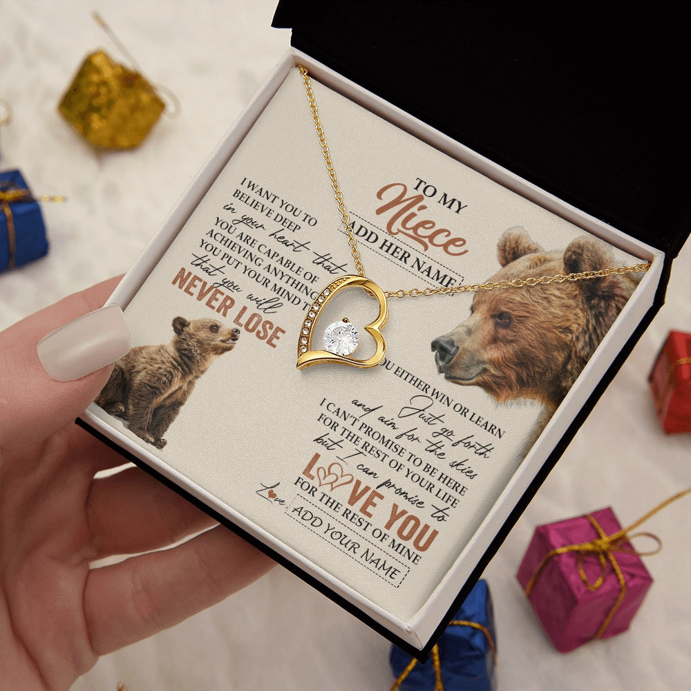 Forever Love Necklace 18K Yellow Gold Finish | 2 | Personalized To My Niece Necklace From Aunt Uncle Auntie You Will Never Lose Bear Niece Birthday Gifts Graduation Christmas Customized Gift Box Message Card | siriusteestore.myshopify