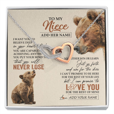 Interlocking Hearts Necklace Stainless Steel & Rose Gold Finish | 1 | Personalized To My Niece Necklace From Aunt Uncle Auntie You Will Never Lose Bear Niece Birthday Gifts Graduation Christmas Customized Gift Box Message Card | siriusteestore.myshopify