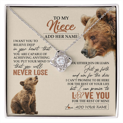 Love Knot Necklace 14K White Gold Finish | 1 | Personalized To My Niece Necklace From Aunt Uncle Auntie You Will Never Lose Bear Niece Birthday Gifts Graduation Christmas Customized Gift Box Message Card | siriusteestore.myshopify