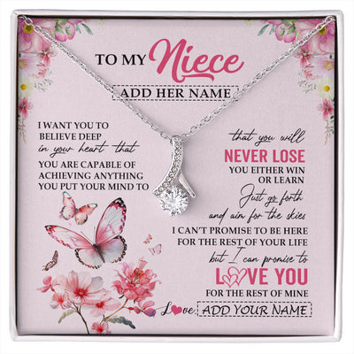 Alluring Beauty Necklace 14K White Gold Finish | 1 | Personalized To My Niece Necklace From Aunt Uncle Auntie You Will Never Lose Butterfly Niece Birthday Gifts Graduation Christmas Custom Gift Box Message Card | siriusteestore