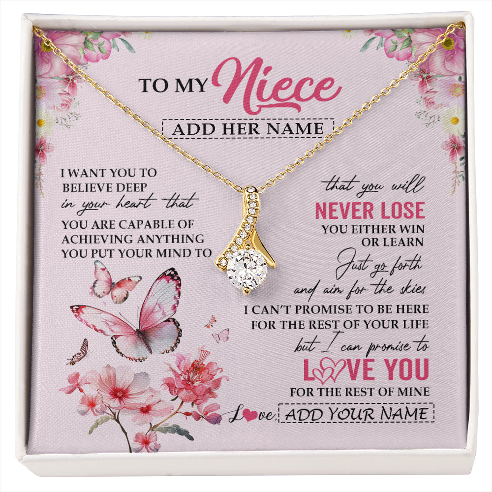 Alluring Beauty Necklace 18K Yellow Gold Finish | 1 | Personalized To My Niece Necklace From Aunt Uncle Auntie You Will Never Lose Butterfly Niece Birthday Gifts Graduation Christmas Custom Gift Box Message Card | siriusteestore