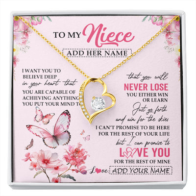 Forever Love Necklace 18K Yellow Gold Finish | 1 | Personalized To My Niece Necklace From Aunt Uncle Auntie You Will Never Lose Butterfly Niece Birthday Gifts Graduation Christmas Custom Gift Box Message Card | siriusteestore