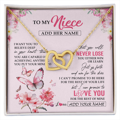 Interlocking Hearts Necklace 18K Yellow Gold Finish | 1 | Personalized To My Niece Necklace From Aunt Uncle Auntie You Will Never Lose Butterfly Niece Birthday Gifts Graduation Christmas Custom Gift Box Message Card | siriusteestore