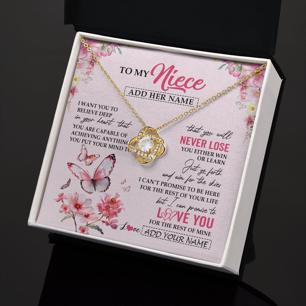 Love Knot Necklace 18K Yellow Gold Finish | 2 | Personalized To My Niece Necklace From Aunt Uncle Auntie You Will Never Lose Butterfly Niece Birthday Gifts Graduation Christmas Custom Gift Box Message Card | siriusteestore