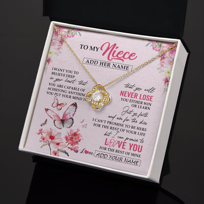 Love Knot Necklace 18K Yellow Gold Finish | 2 | Personalized To My Niece Necklace From Aunt Uncle Auntie You Will Never Lose Butterfly Niece Birthday Gifts Graduation Christmas Custom Gift Box Message Card | siriusteestore