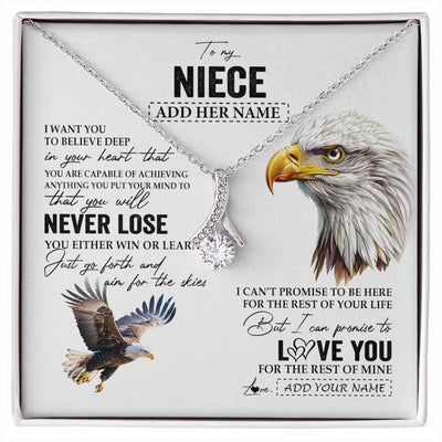 Alluring Beauty Necklace 14K White Gold Finish | 1 | Personalized To My Niece Necklace From Aunt Uncle Auntie You Will Never Lose Eagle Niece Birthday Gifts Graduation Christmas Customized Gift Box Message Card | siriusteestore