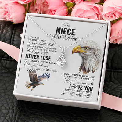 Alluring Beauty Necklace 14K White Gold Finish | 2 | Personalized To My Niece Necklace From Aunt Uncle Auntie You Will Never Lose Eagle Niece Birthday Gifts Graduation Christmas Customized Gift Box Message Card | siriusteestore