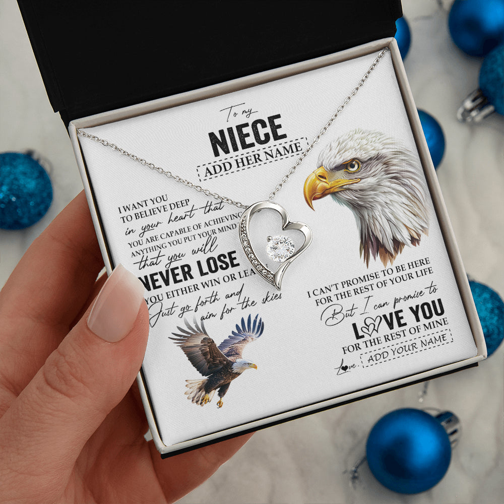 Forever Love Necklace 14K White Gold Finish | 2 | Personalized To My Niece Necklace From Aunt Uncle Auntie You Will Never Lose Eagle Niece Birthday Gifts Graduation Christmas Customized Gift Box Message Card | siriusteestore