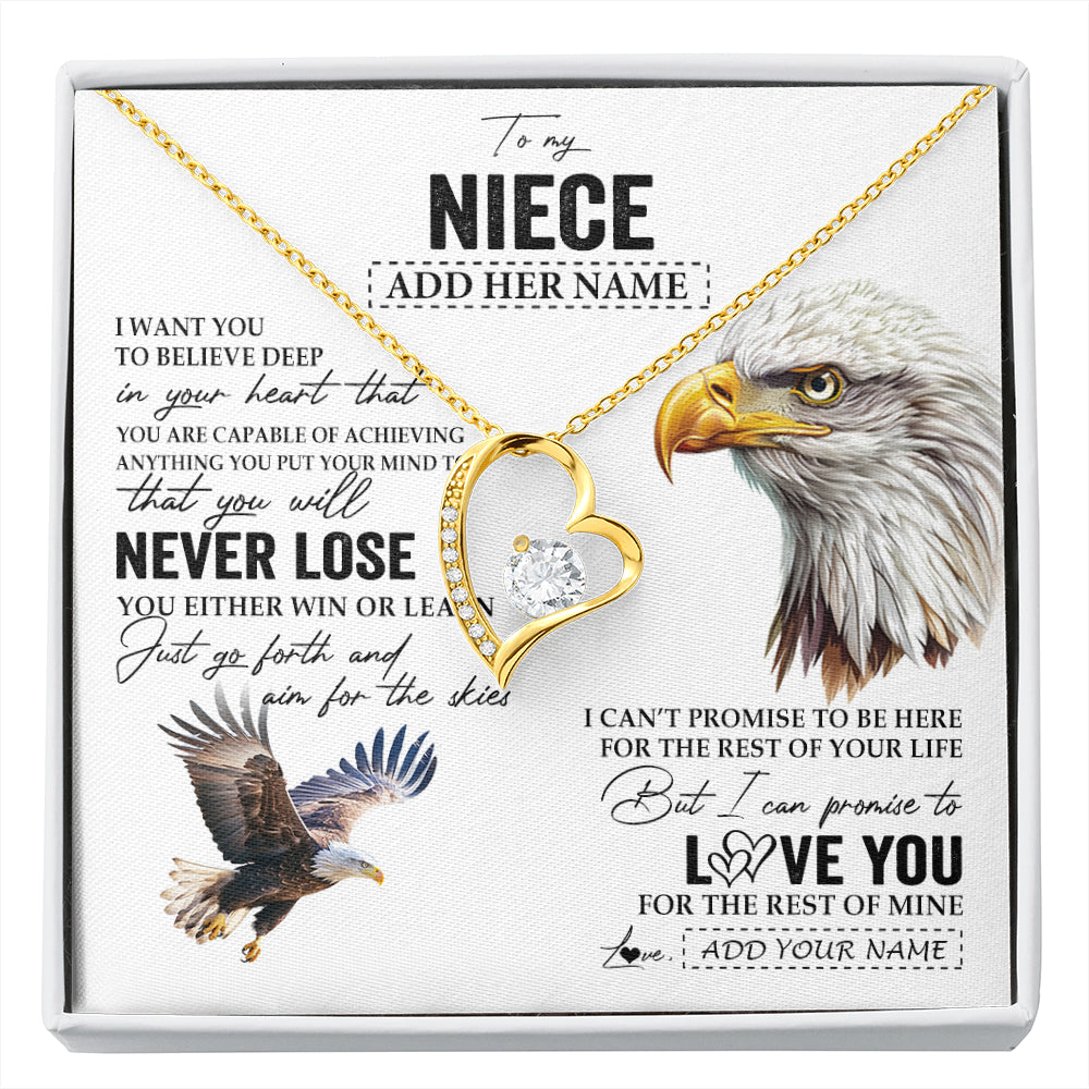 Forever Love Necklace 18K Yellow Gold Finish | 1 | Personalized To My Niece Necklace From Aunt Uncle Auntie You Will Never Lose Eagle Niece Birthday Gifts Graduation Christmas Customized Gift Box Message Card | siriusteestore