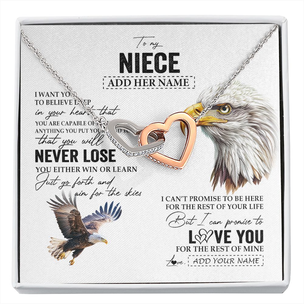Interlocking Hearts Necklace Stainless Steel & Rose Gold Finish | 1 | Personalized To My Niece Necklace From Aunt Uncle Auntie You Will Never Lose Eagle Niece Birthday Gifts Graduation Christmas Customized Gift Box Message Card | siriusteestore