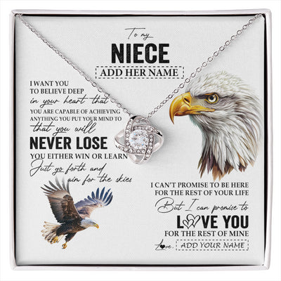 Love Knot Necklace 14K White Gold Finish | 1 | Personalized To My Niece Necklace From Aunt Uncle Auntie You Will Never Lose Eagle Niece Birthday Gifts Graduation Christmas Customized Gift Box Message Card | siriusteestore