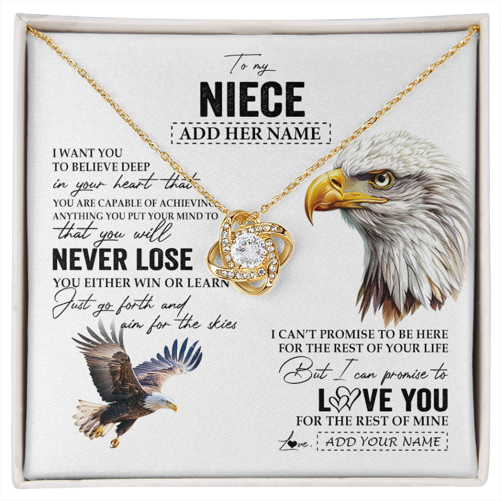 Love Knot Necklace 18K Yellow Gold Finish | 1 | Personalized To My Niece Necklace From Aunt Uncle Auntie You Will Never Lose Eagle Niece Birthday Gifts Graduation Christmas Customized Gift Box Message Card | siriusteestore