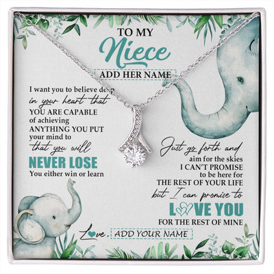 Alluring Beauty Necklace 14K White Gold Finish | 1 | Personalized To My Niece Necklace From Aunt Uncle Auntie You Will Never Lose Elephant Niece Birthday Gifts Graduation Christmas Custom Gift Box Message Card | siriusteestore