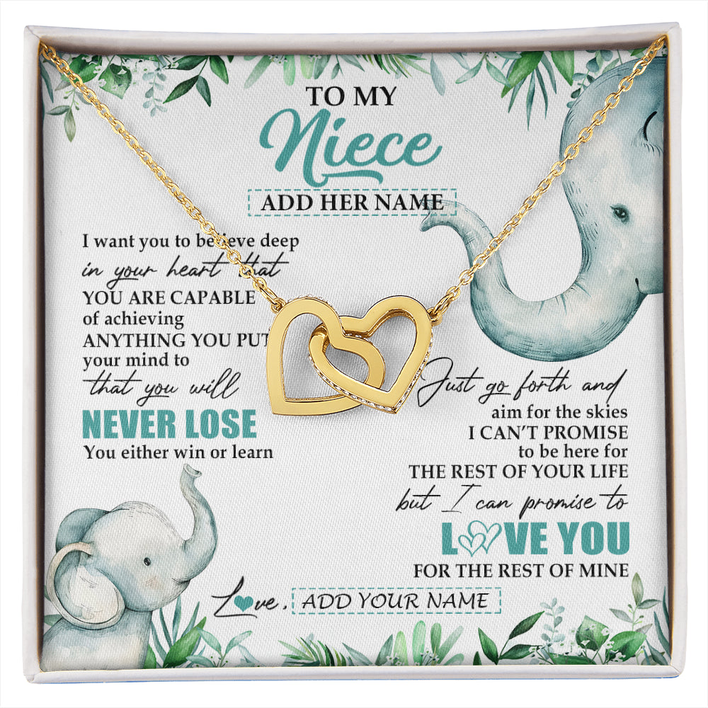 Interlocking Hearts Necklace 18K Yellow Gold Finish | 1 | Personalized To My Niece Necklace From Aunt Uncle Auntie You Will Never Lose Elephant Niece Birthday Gifts Graduation Christmas Custom Gift Box Message Card | siriusteestore