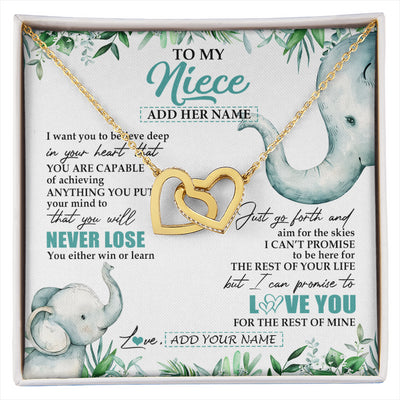 Interlocking Hearts Necklace 18K Yellow Gold Finish | 1 | Personalized To My Niece Necklace From Aunt Uncle Auntie You Will Never Lose Elephant Niece Birthday Gifts Graduation Christmas Custom Gift Box Message Card | siriusteestore