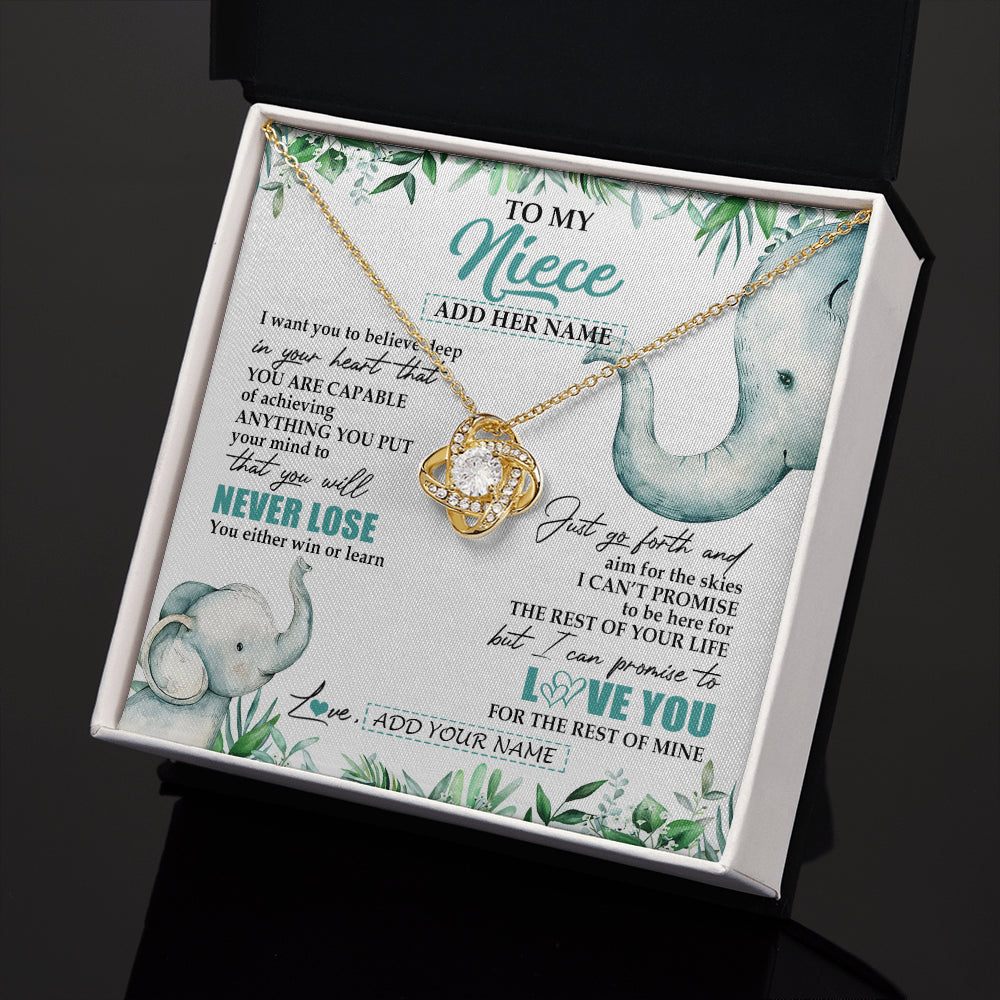 Love Knot Necklace 18K Yellow Gold Finish | 2 | Personalized To My Niece Necklace From Aunt Uncle Auntie You Will Never Lose Elephant Niece Birthday Gifts Graduation Christmas Custom Gift Box Message Card | siriusteestore