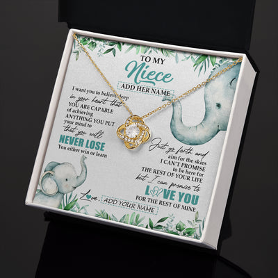 Love Knot Necklace 18K Yellow Gold Finish | 2 | Personalized To My Niece Necklace From Aunt Uncle Auntie You Will Never Lose Elephant Niece Birthday Gifts Graduation Christmas Custom Gift Box Message Card | siriusteestore