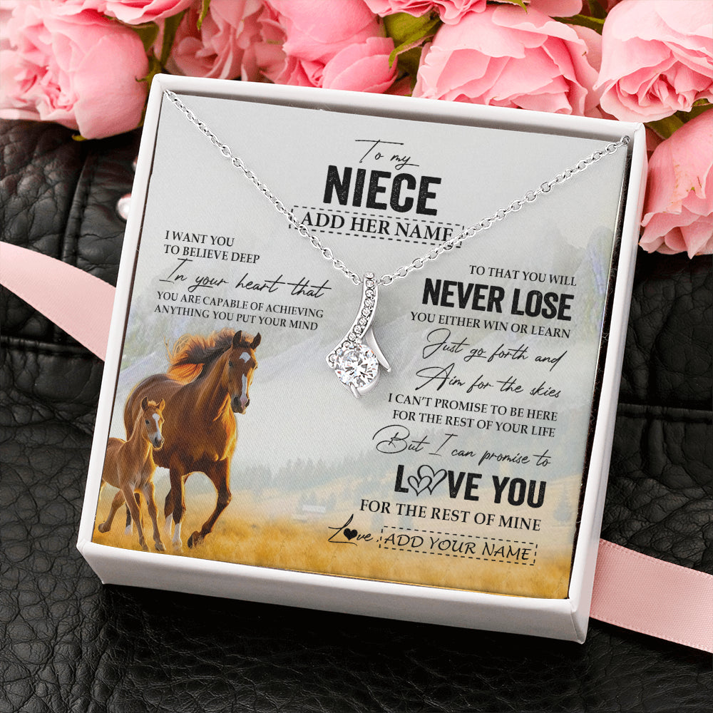 Alluring Beauty Necklace 14K White Gold Finish | 2 | Personalized To My Niece Necklace From Aunt Uncle Auntie You Will Never Lose Horse Niece Birthday Gifts Graduation Christmas Customized Gift Box Message Card | siriusteestore