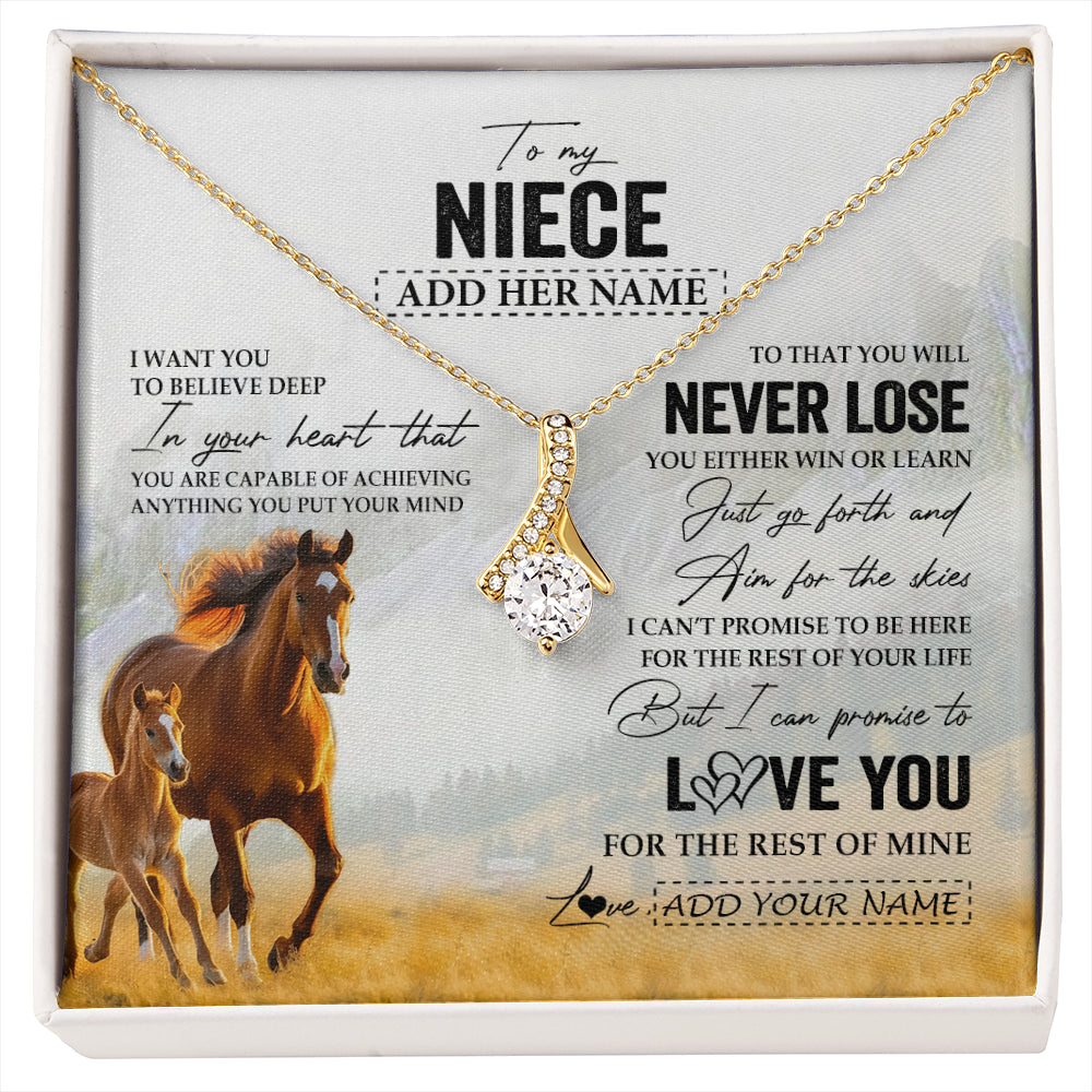 Alluring Beauty Necklace 18K Yellow Gold Finish | 1 | Personalized To My Niece Necklace From Aunt Uncle Auntie You Will Never Lose Horse Niece Birthday Gifts Graduation Christmas Customized Gift Box Message Card | siriusteestore