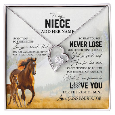 Forever Love Necklace 14K White Gold Finish | 1 | Personalized To My Niece Necklace From Aunt Uncle Auntie You Will Never Lose Horse Niece Birthday Gifts Graduation Christmas Customized Gift Box Message Card | siriusteestore