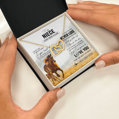 Interlocking Hearts Necklace 18K Yellow Gold Finish | 2 | Personalized To My Niece Necklace From Aunt Uncle Auntie You Will Never Lose Horse Niece Birthday Gifts Graduation Christmas Customized Gift Box Message Card | siriusteestore
