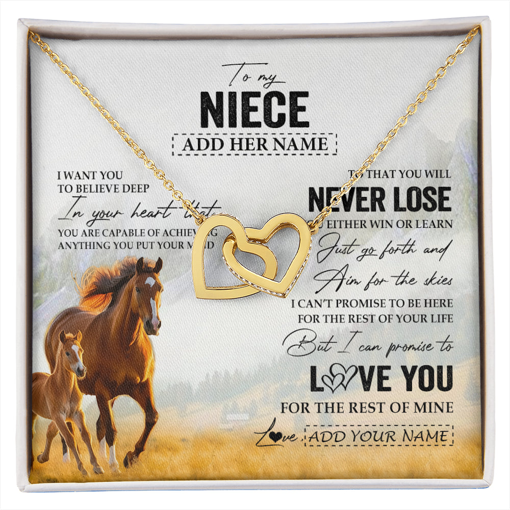 Interlocking Hearts Necklace 18K Yellow Gold Finish | 1 | Personalized To My Niece Necklace From Aunt Uncle Auntie You Will Never Lose Horse Niece Birthday Gifts Graduation Christmas Customized Gift Box Message Card | siriusteestore