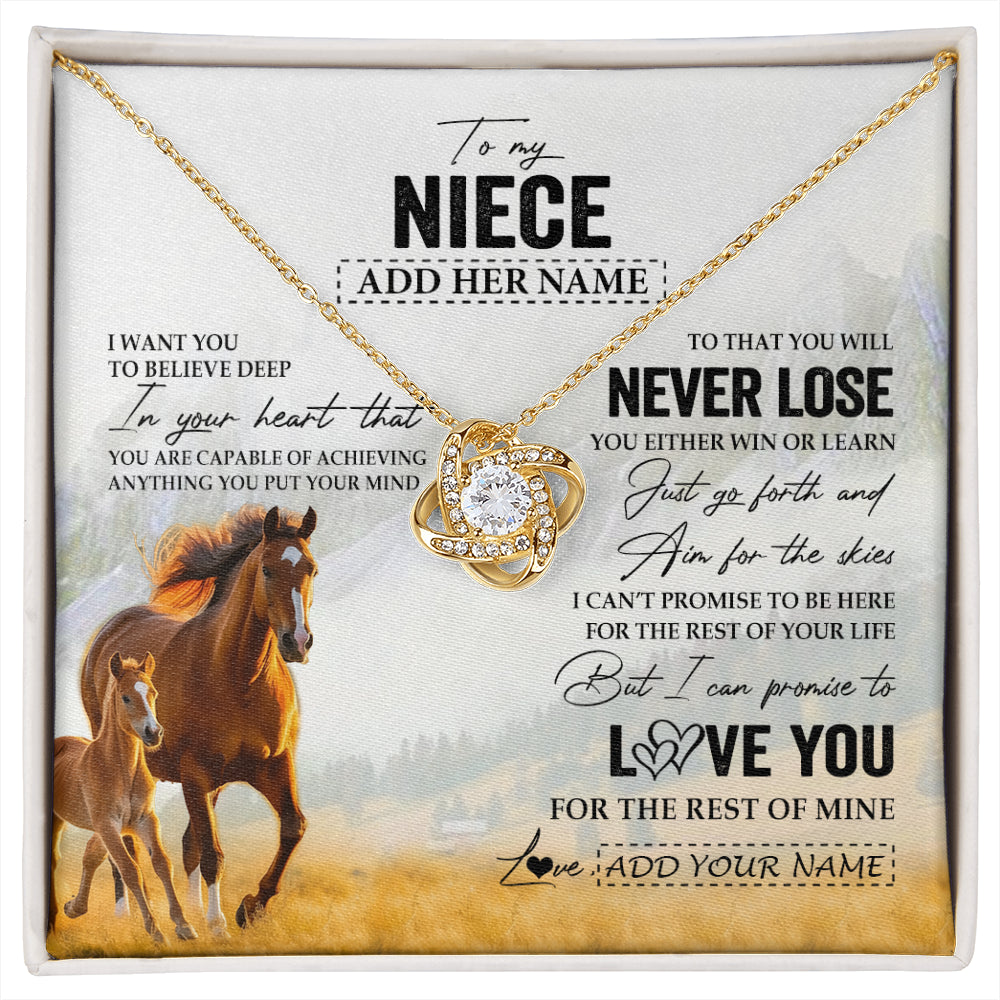 Love Knot Necklace 18K Yellow Gold Finish | 1 | Personalized To My Niece Necklace From Aunt Uncle Auntie You Will Never Lose Horse Niece Birthday Gifts Graduation Christmas Customized Gift Box Message Card | siriusteestore