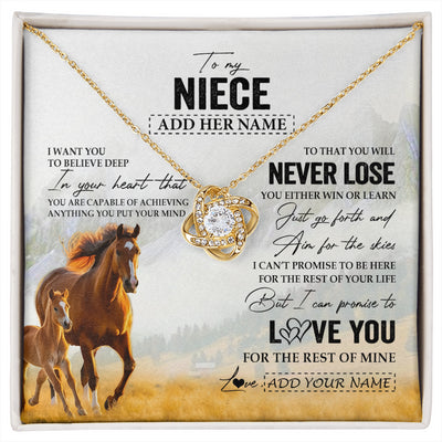 Love Knot Necklace 18K Yellow Gold Finish | 1 | Personalized To My Niece Necklace From Aunt Uncle Auntie You Will Never Lose Horse Niece Birthday Gifts Graduation Christmas Customized Gift Box Message Card | siriusteestore