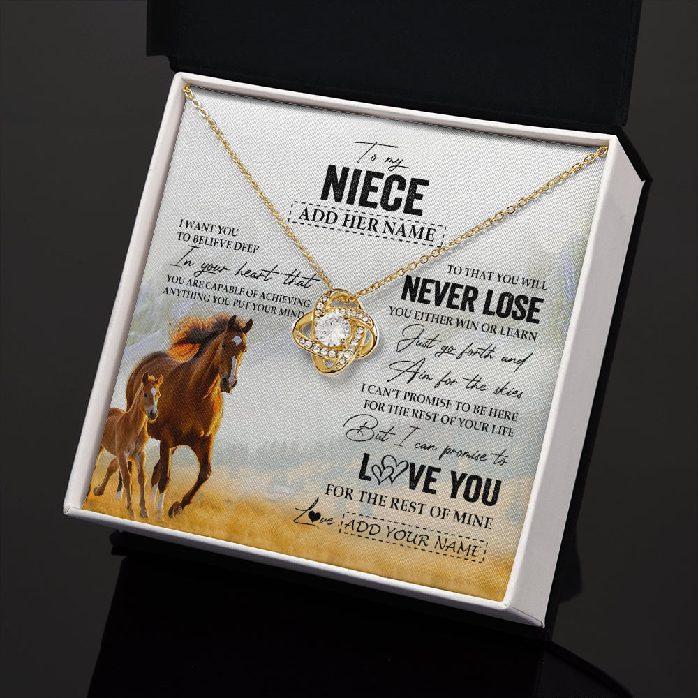 Love Knot Necklace 18K Yellow Gold Finish | 2 | Personalized To My Niece Necklace From Aunt Uncle Auntie You Will Never Lose Horse Niece Birthday Gifts Graduation Christmas Customized Gift Box Message Card | siriusteestore