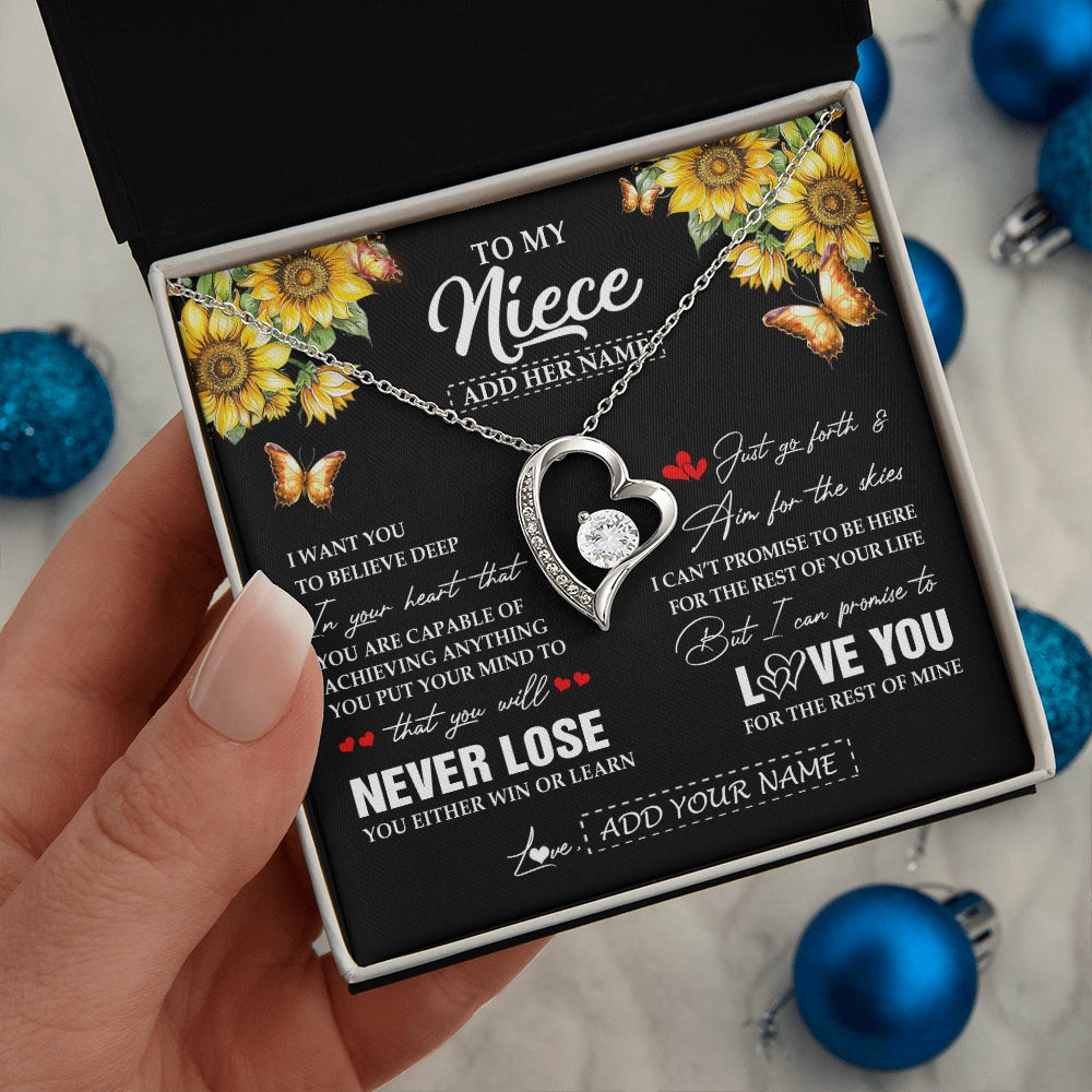 Forever Love Necklace 14K White Gold Finish | 2 | Personalized To My Niece Necklace From Aunt Uncle Auntie You Will Never Lose Sunflower Niece Birthday Gifts Graduation Christmas Custom Gift Box Message Card | siriusteestore.myshopify
