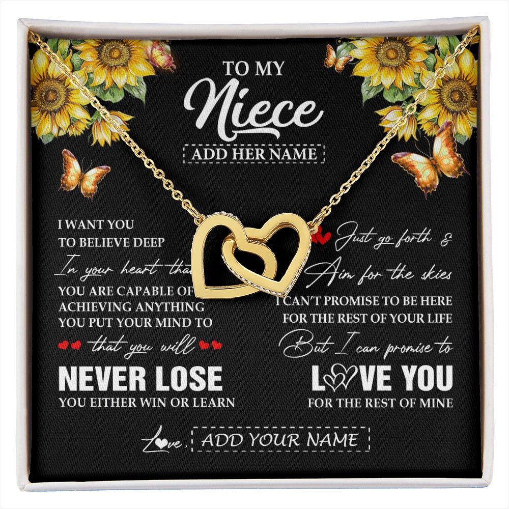 Interlocking Hearts Necklace 18K Yellow Gold Finish | 1 | Personalized To My Niece Necklace From Aunt Uncle Auntie You Will Never Lose Sunflower Niece Birthday Gifts Graduation Christmas Custom Gift Box Message Card | siriusteestore.myshopify