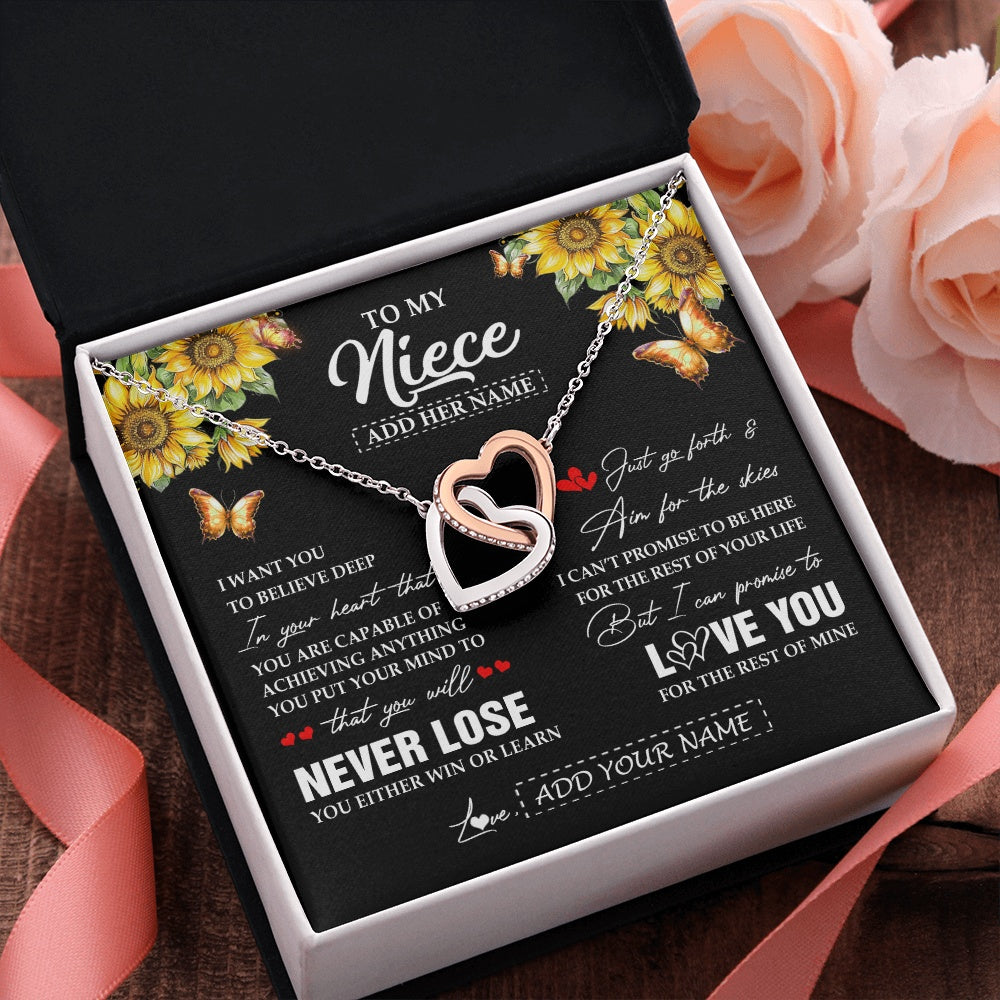 Interlocking Hearts Necklace Stainless Steel & Rose Gold Finish | 2 | Personalized To My Niece Necklace From Aunt Uncle Auntie You Will Never Lose Sunflower Niece Birthday Gifts Graduation Christmas Custom Gift Box Message Card | siriusteestore.myshopify
