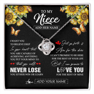 Love Knot Necklace 14K White Gold Finish | 1 | Personalized To My Niece Necklace From Aunt Uncle Auntie You Will Never Lose Sunflower Niece Birthday Gifts Graduation Christmas Custom Gift Box Message Card | siriusteestore.myshopify