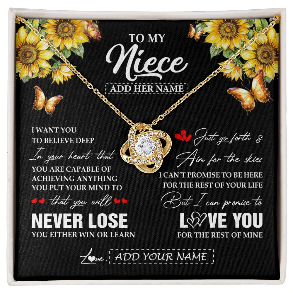 Love Knot Necklace 18K Yellow Gold Finish | 1 | Personalized To My Niece Necklace From Aunt Uncle Auntie You Will Never Lose Sunflower Niece Birthday Gifts Graduation Christmas Custom Gift Box Message Card | siriusteestore.myshopify