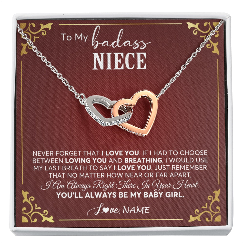 Interlocking Hearts Necklace Stainless Steel & Rose Gold Finish | 1 | Personalized To My Niece Necklace From Aunt Uncle Auntie You'll Always Be My Niece Birthday Christmas Jewelry Customized Gift Box Message Card | siriusteestore.myshopify